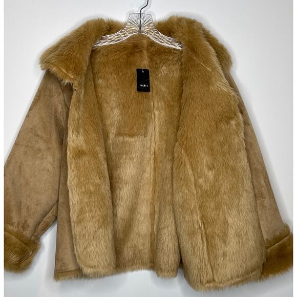 NWT Mixit Retro Faux Suede Fur large shawl collar Jacket coat Camel Brown large - Picture 10 of 15